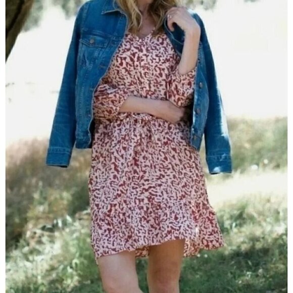 CAbi Dresses & Skirts - Cabi Dress Womens Small  Sienna Ruffle Trim Animal Print Peasant Boho Flirty
